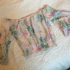 off-shoulder floral light pinktop